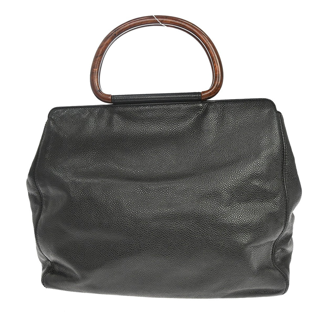 Chanel Wood Handle in Pelle di Vitello Nero Vintage