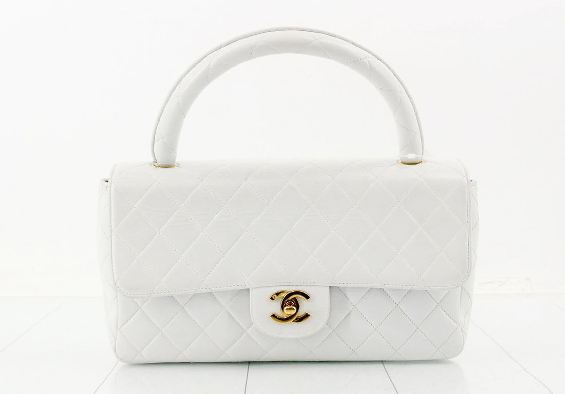 Chanel Kelly Top Handle in Pelle di Agnello Bianca Vintage
