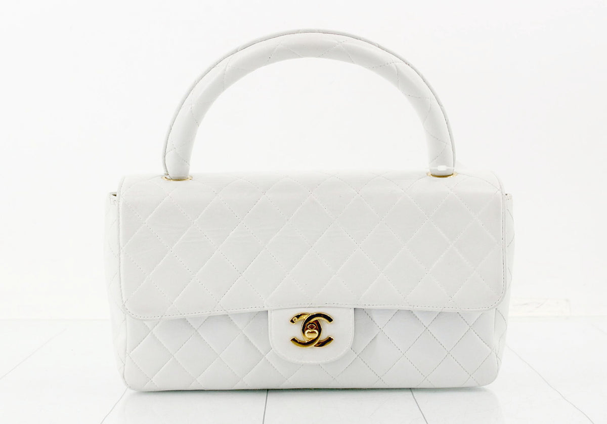 Chanel Kelly Top Handle in Pelle di Agnello Bianca Vintage