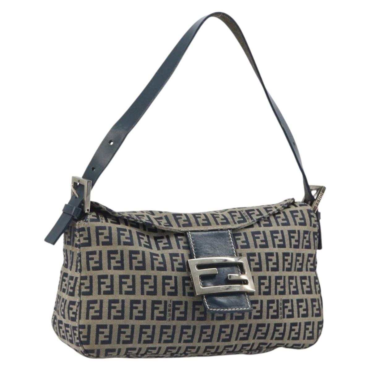 FENDI Zucchino Canvas Baguette Bag Navy Argento Originale | Mamma Baguette