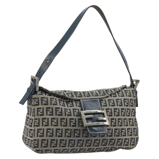FENDI Zucchino Canvas Baguette Bag Navy Argento Originale | Mamma Baguette