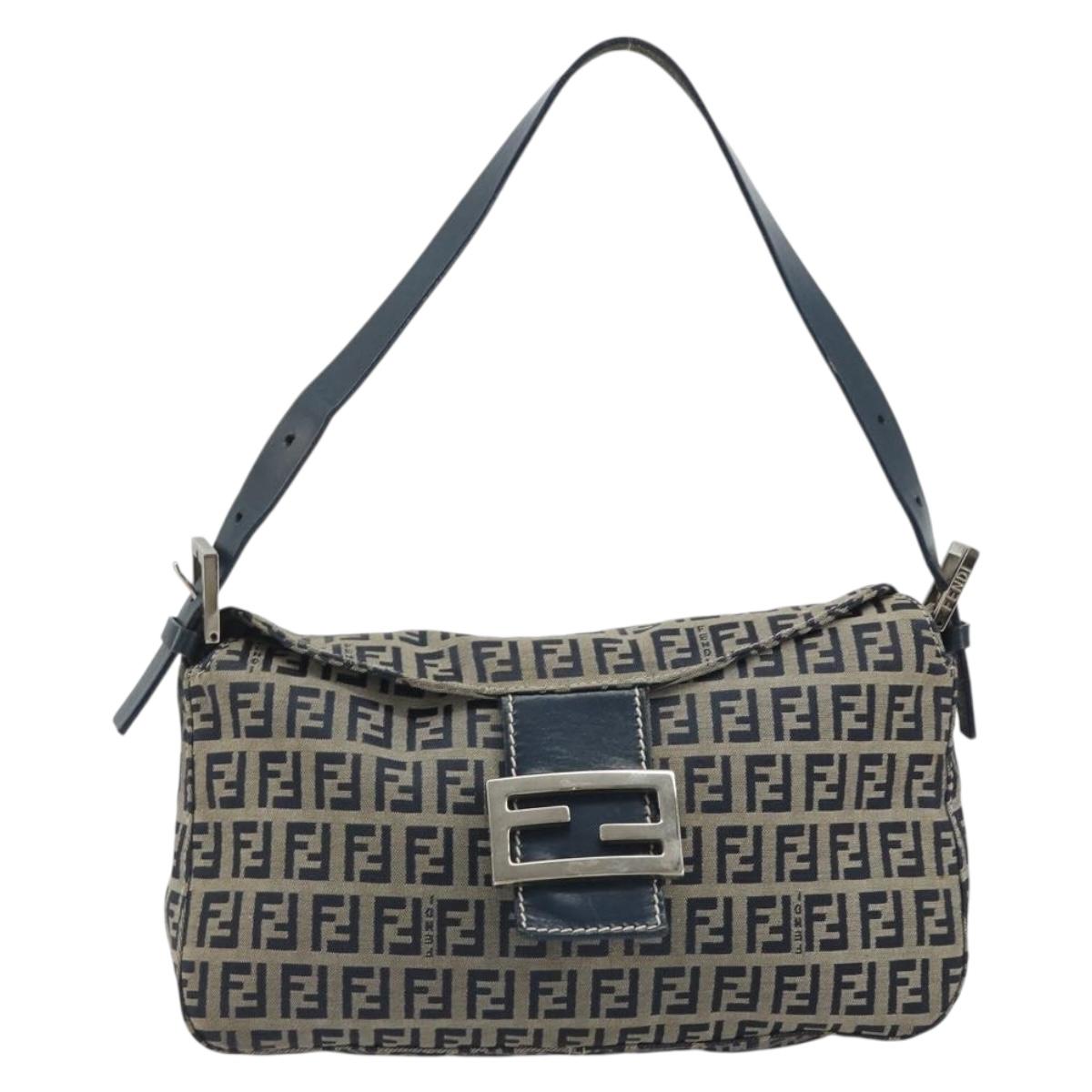 FENDI Zucchino Canvas Baguette Bag Navy Argento Originale | Mamma Baguette