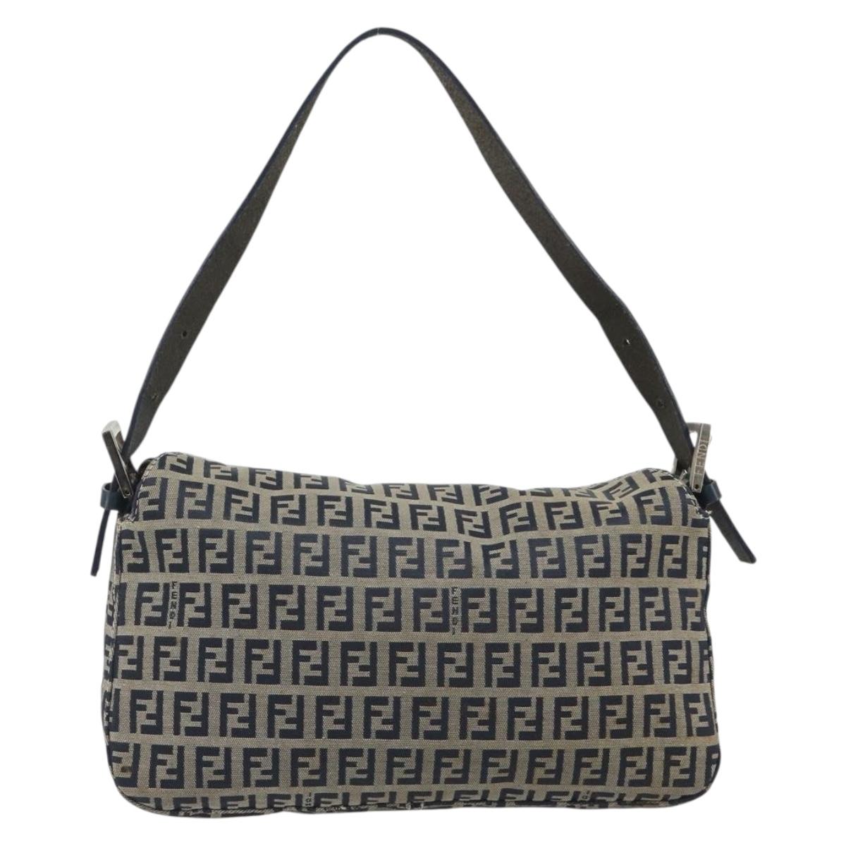 FENDI Zucchino Canvas Baguette Bag Navy Argento Originale | Mamma Baguette