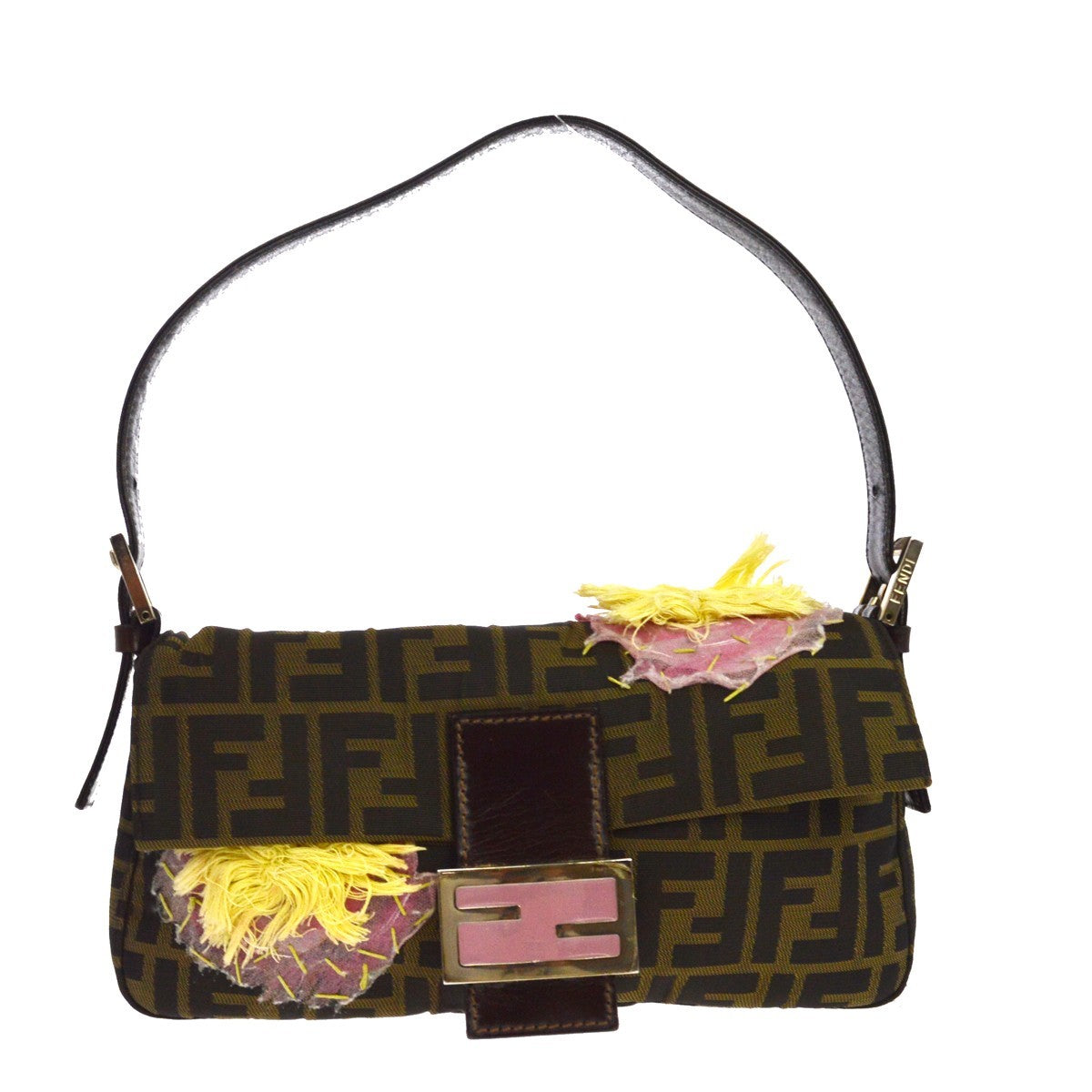 Fendi Baguette in Tela Zucca Ricamata Marrone Vintage