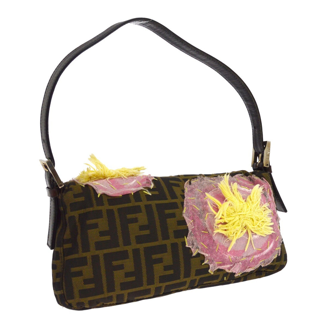 Fendi Baguette in Tela Zucca Ricamata Marrone Vintage