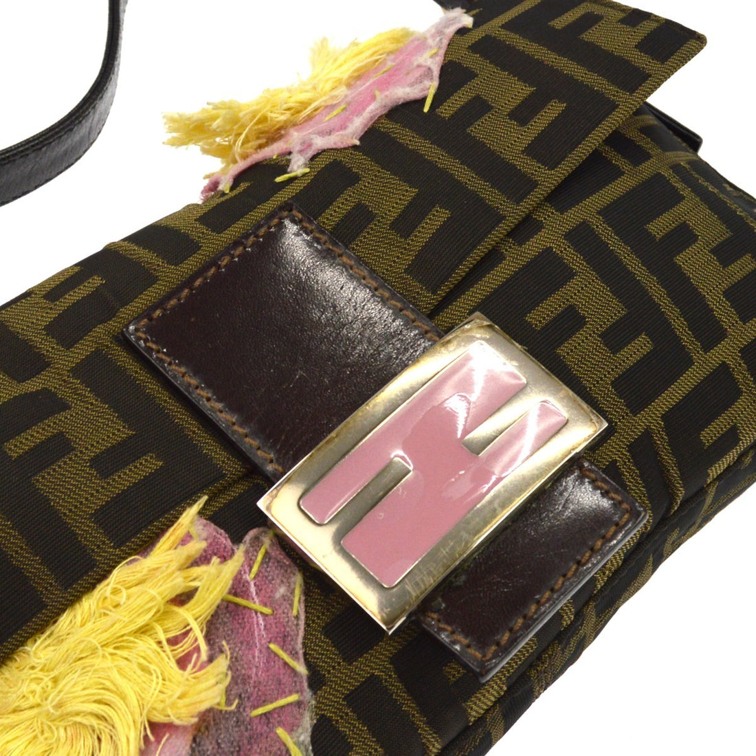 Fendi Baguette in Tela Zucca Ricamata Marrone Vintage