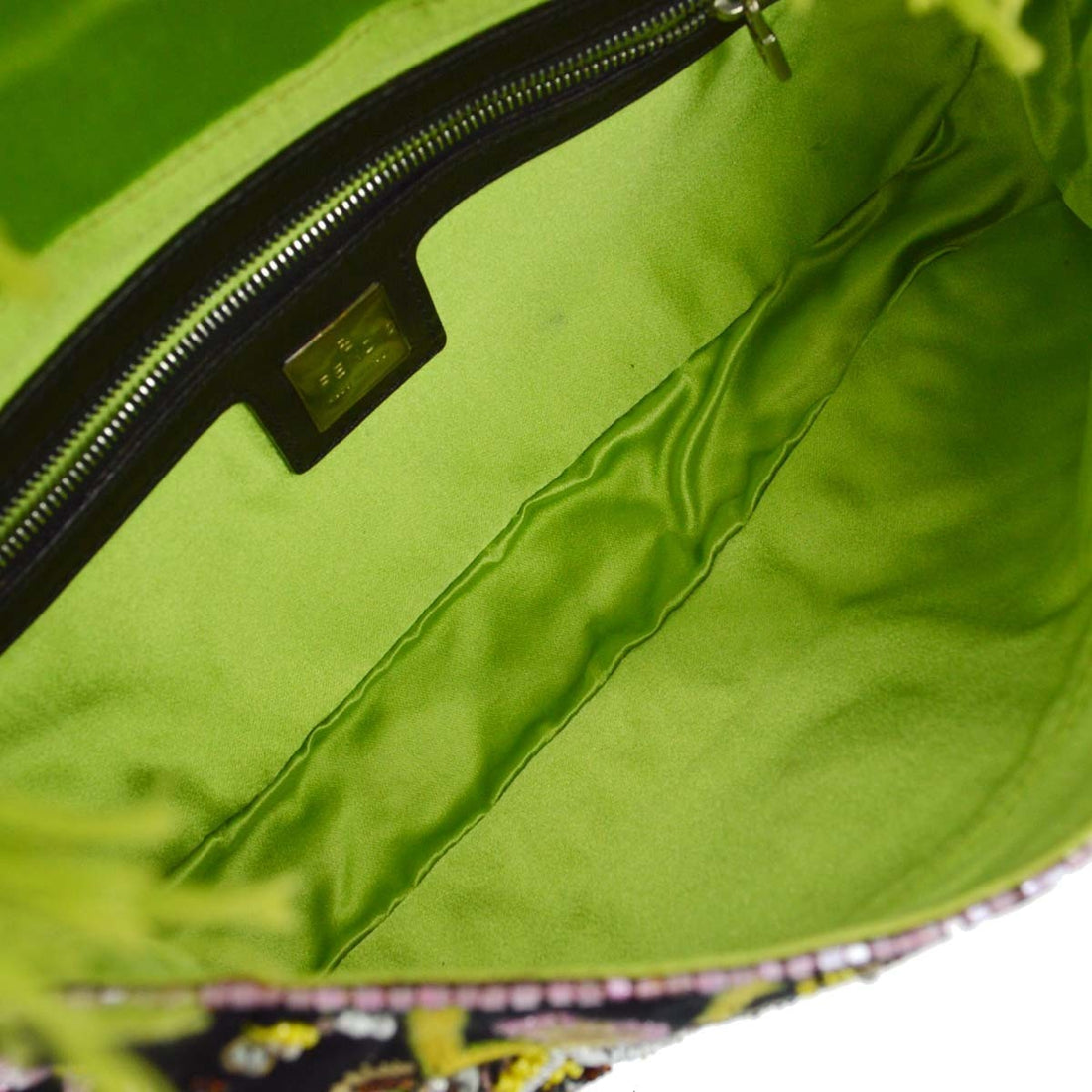 Fendi Baguette Ricamata con Frange in Tela Ricamata Nera Vintage