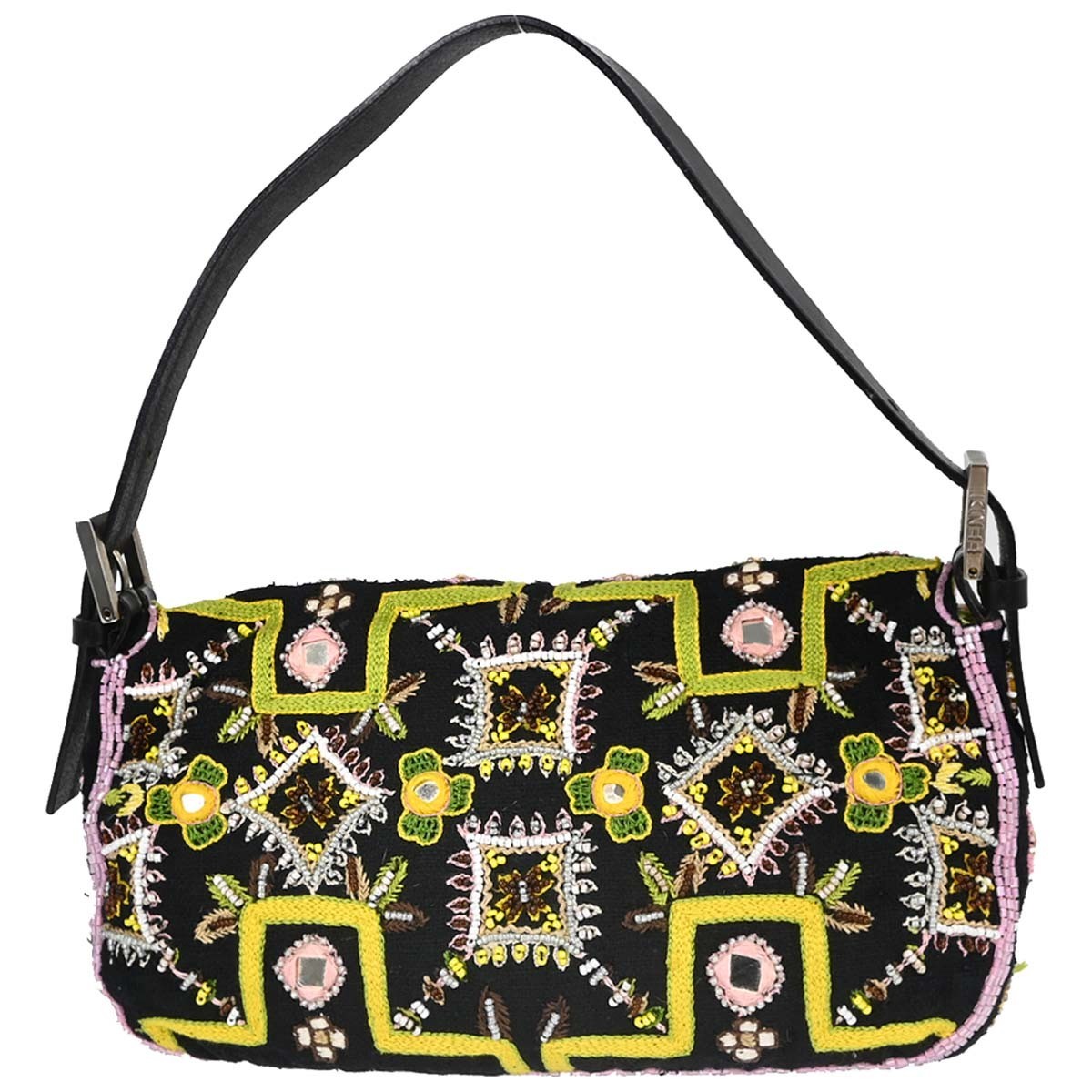 Fendi Baguette Ricamata con Frange in Tela Ricamata Nera Vintage – foto 2