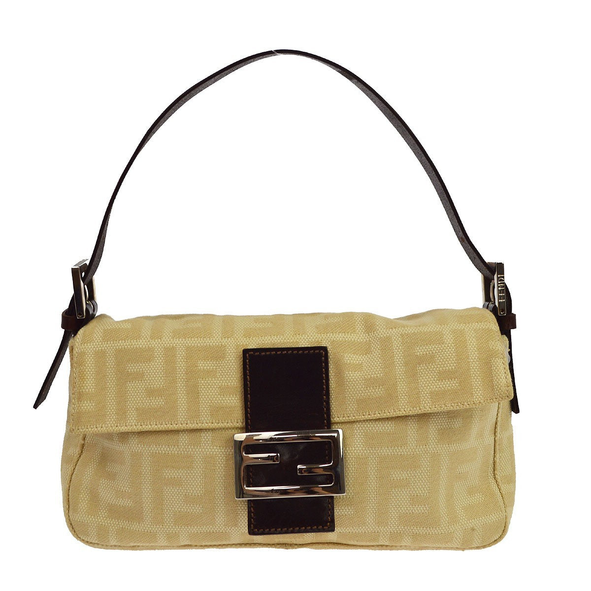 Fendi Beige Zucca Baguette Handbag Vintage