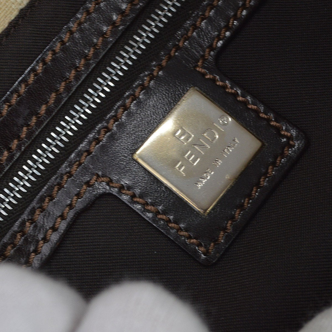 Fendi Beige Zucca Baguette Handbag Vintage