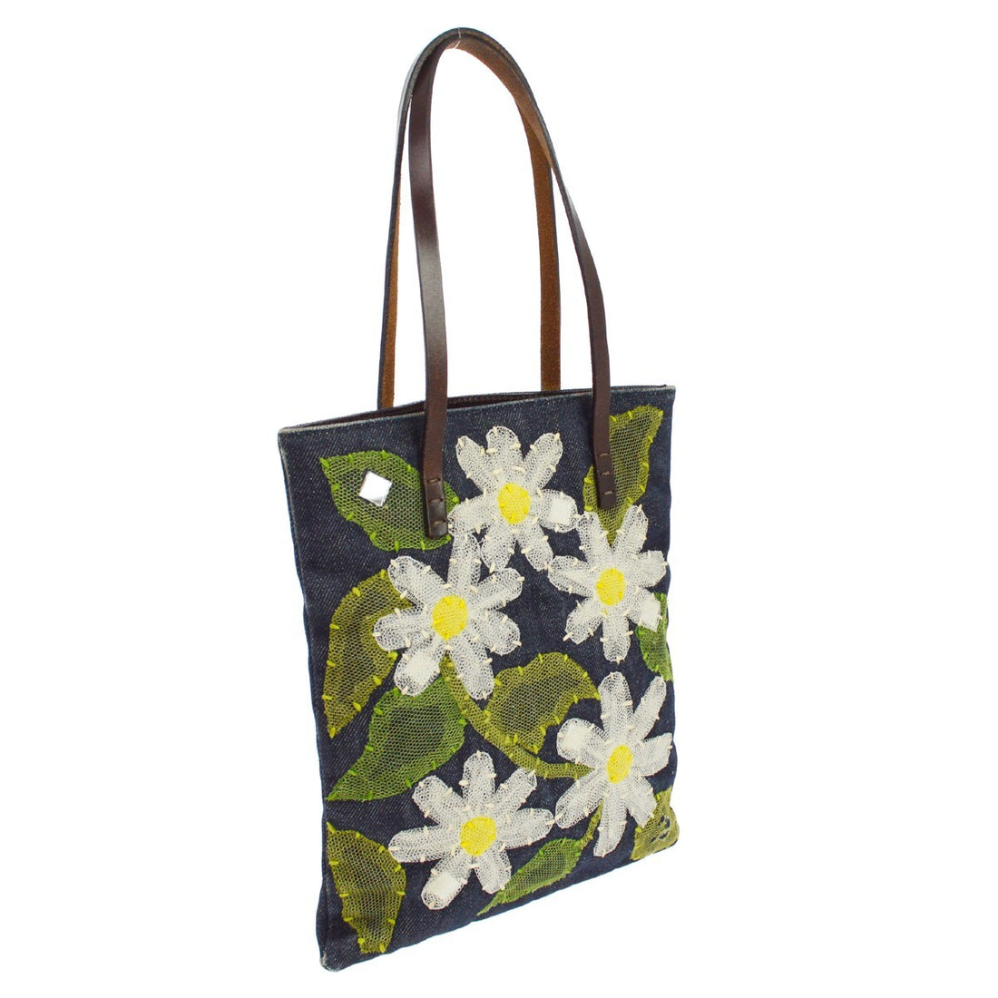 Fendi Daisy Tote in Denim e Pelle Blu Navy Vintage