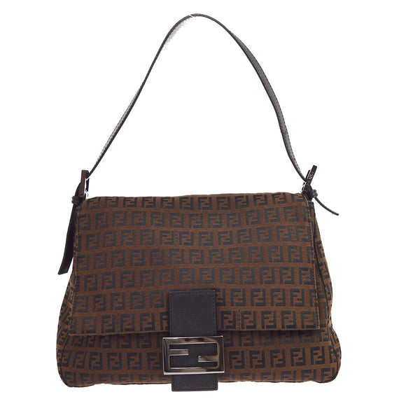 Fendi Brown Canvas Zucchino Mamma Baguette Handbag Vintage