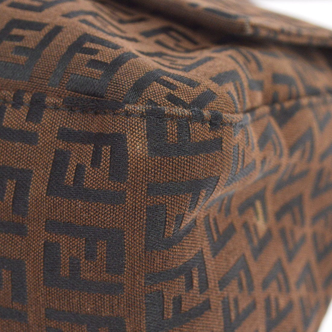 Fendi Brown Canvas Zucchino Mamma Baguette Handbag Vintage