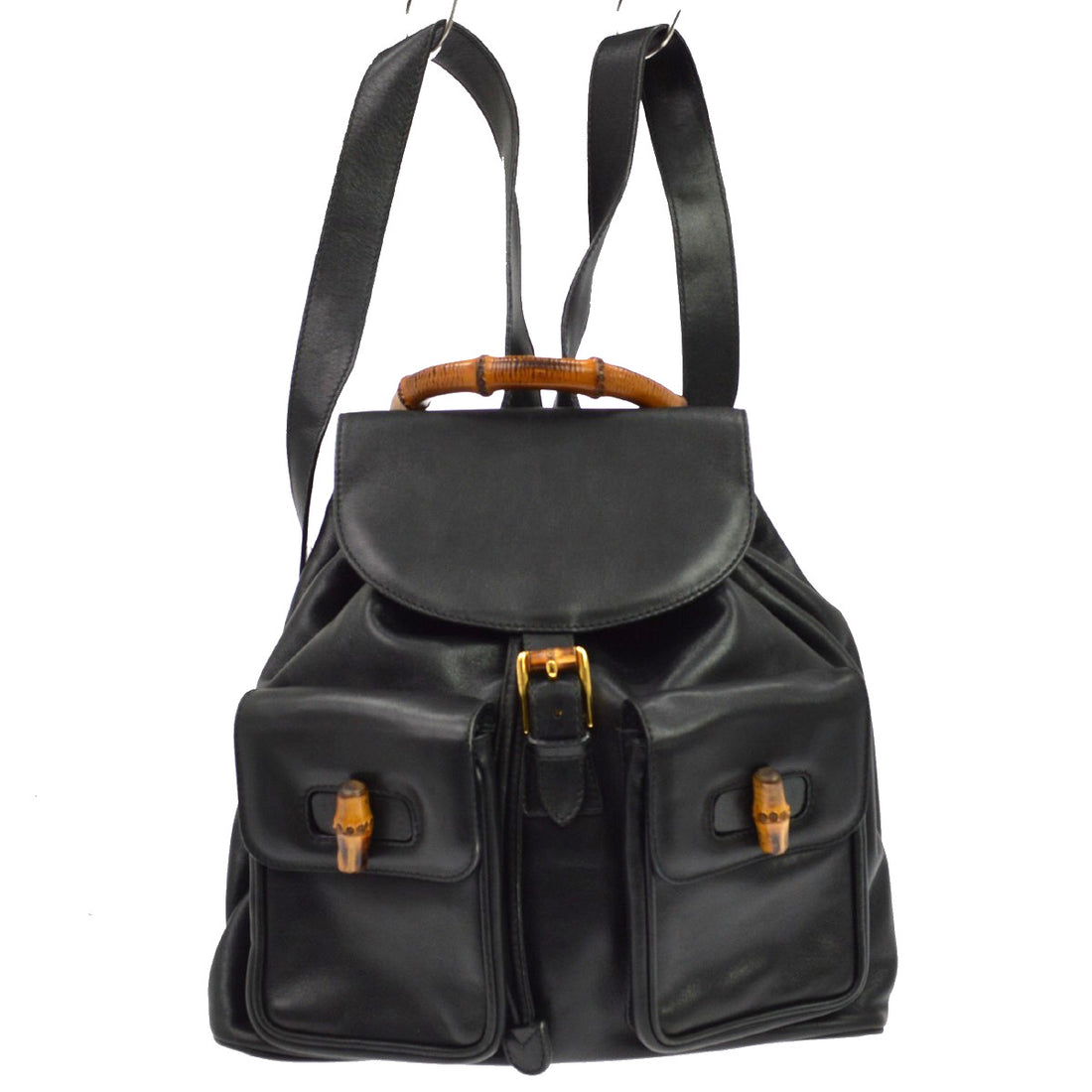 Gucci Black Leather Bamboo Backpack Vintage