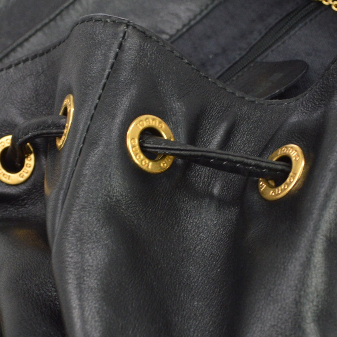Gucci Black Leather Bamboo Backpack Vintage