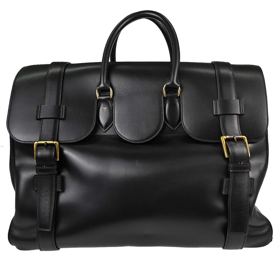 Hermès Black Box Calf Drag Voyage 48 Travel Handbag Vintage