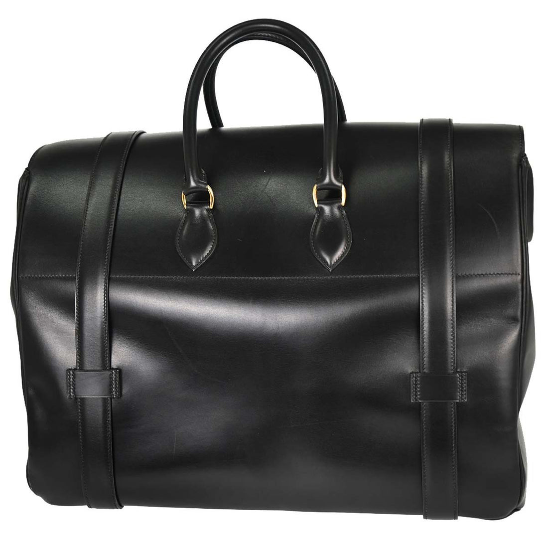 Hermès Black Box Calf Drag Voyage 48 Travel Handbag Vintage