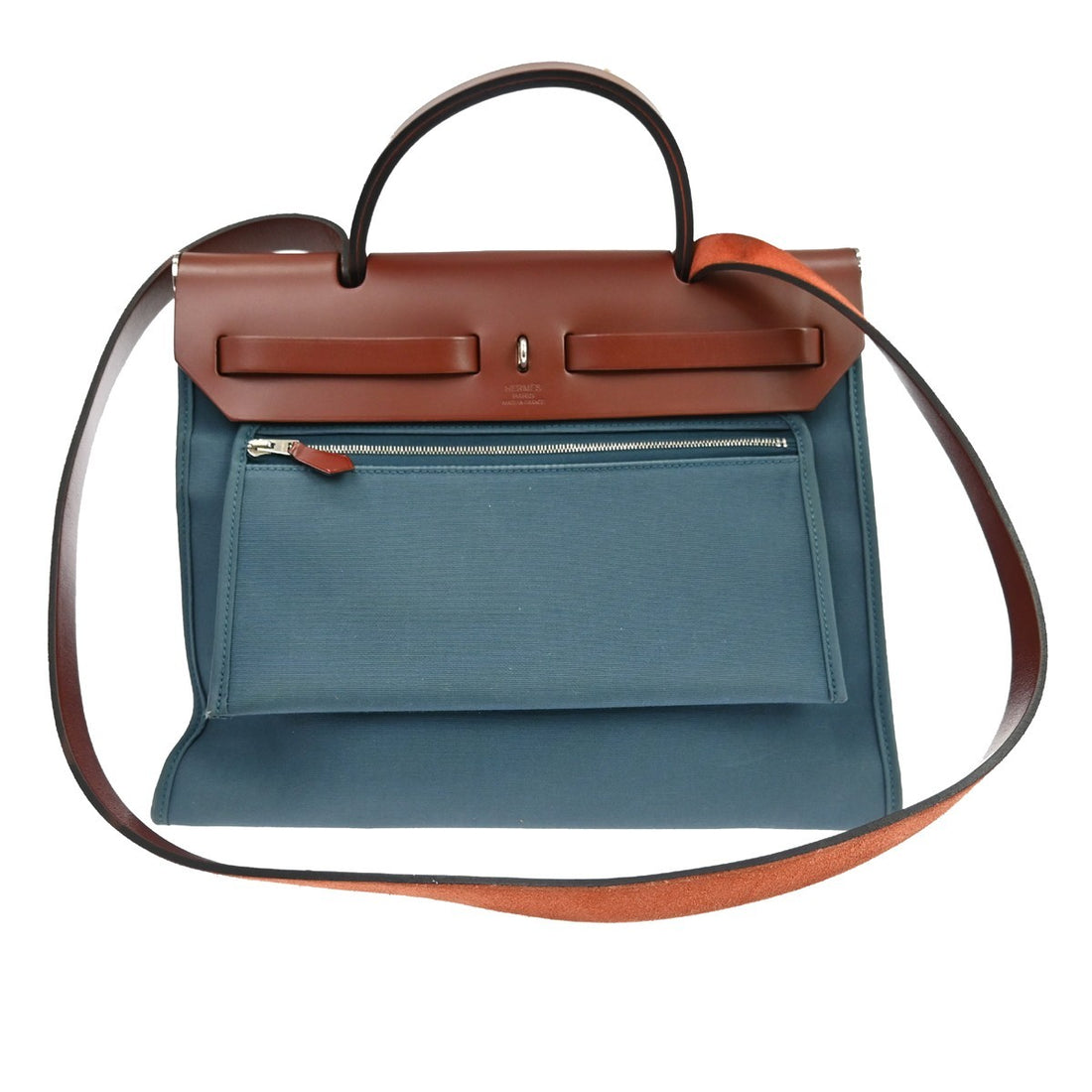 Hermès Herbag Zip PM in Tela e Pelle Blu Vintage