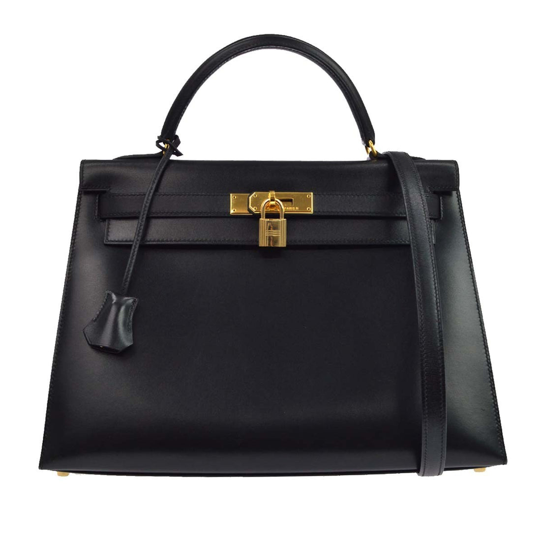 Hermès Kelly 32 Sellier in Box Calf Nero Vintage