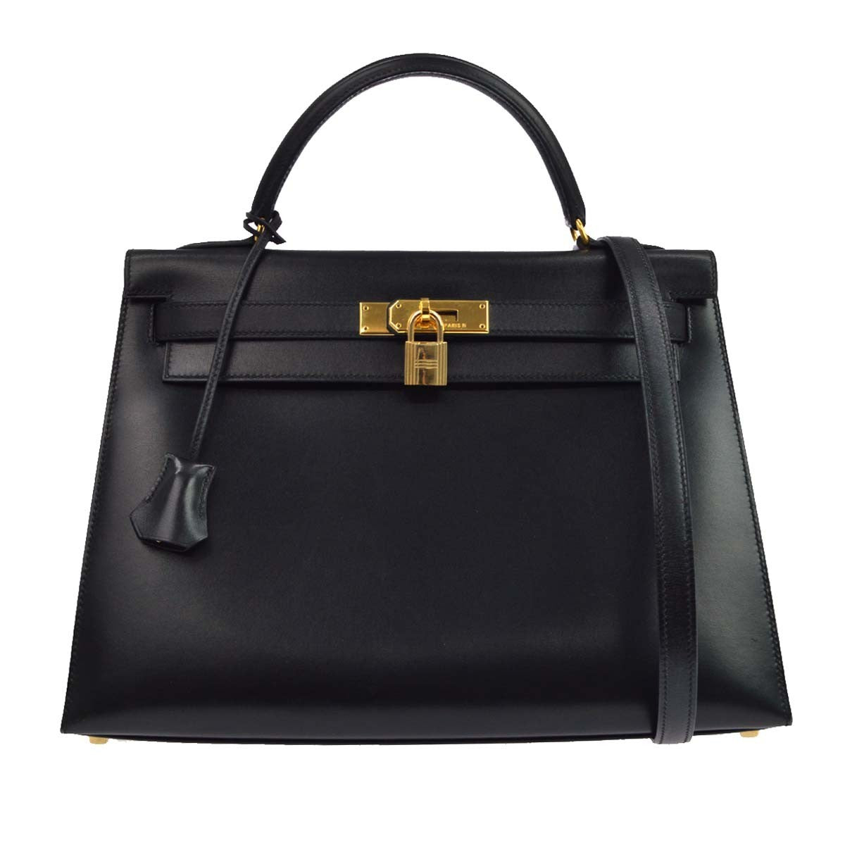 Hermès Kelly 32 Sellier in Box Calf Nero Vintage