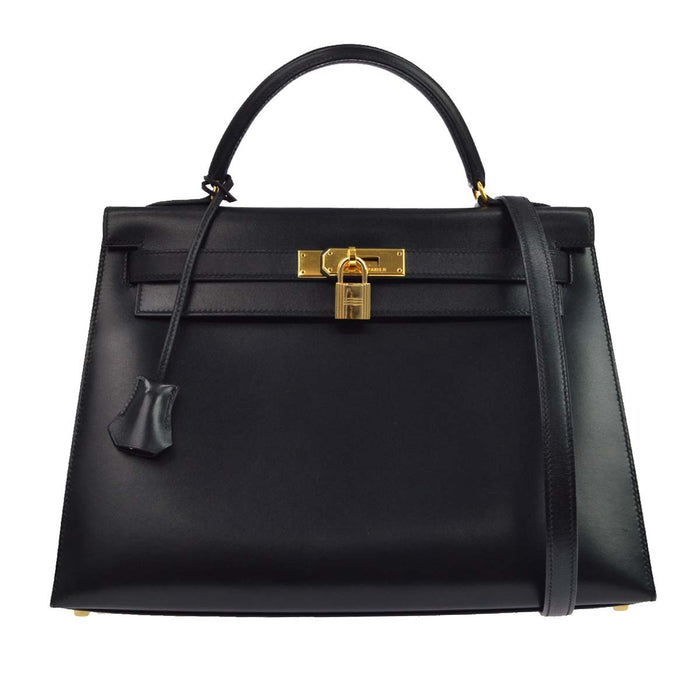 Hermès Kelly 32 Sellier in Box Calf Nero Vintage