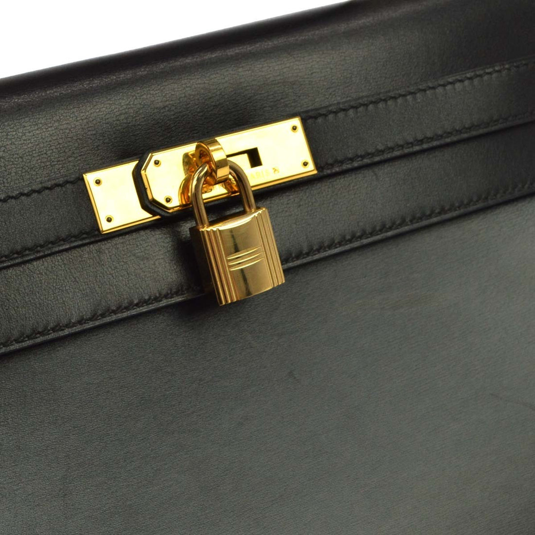 Hermès Kelly 32 Sellier in Box Calf Nero Vintage