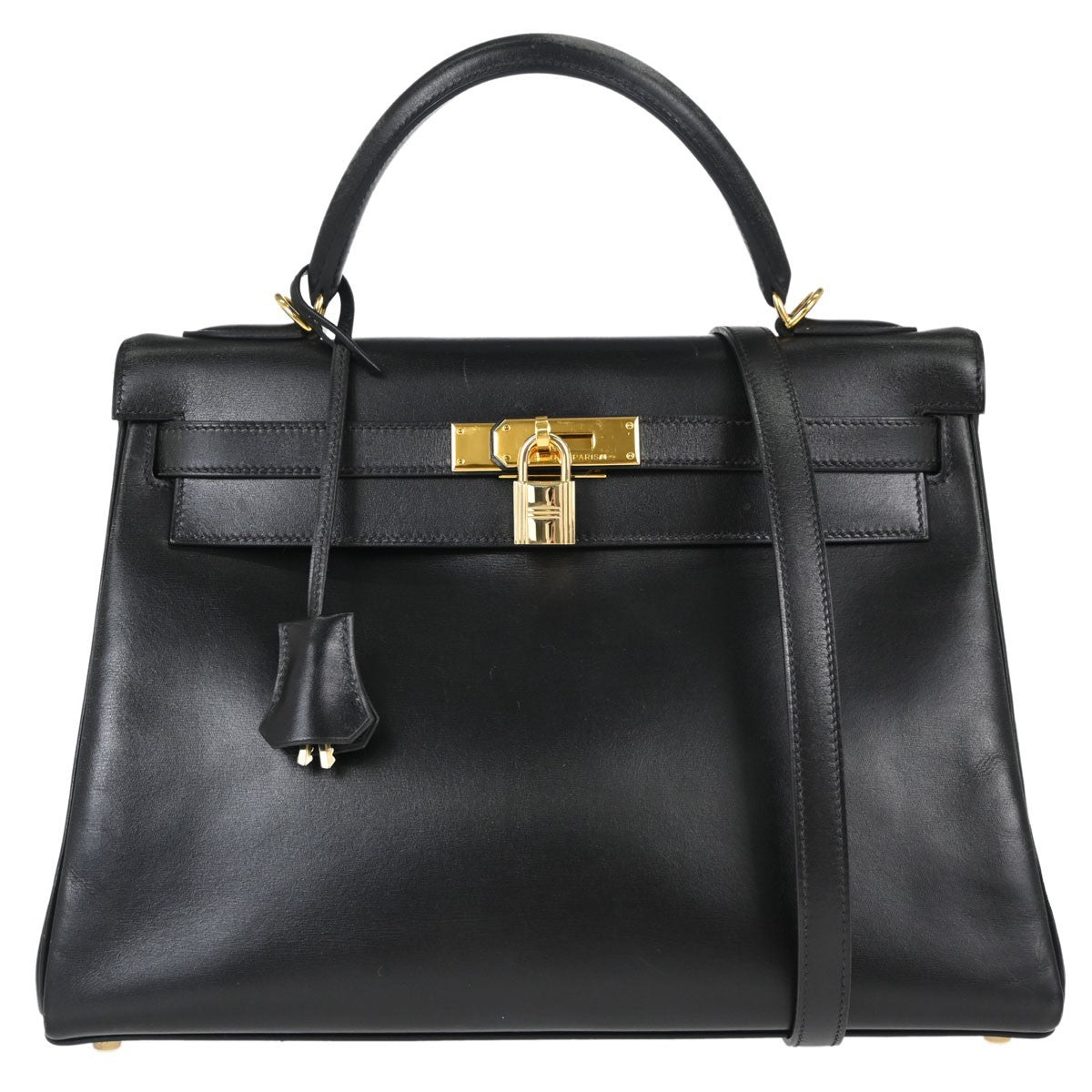 Hermès Kelly 32 Sellier in Pelle Box Calf Nero Vintage – foto 1