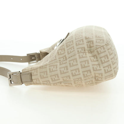 FENDI Zucchino Canvas Mamma Baguette Shoulder Bag Beige Silver Auth ki6644SAV