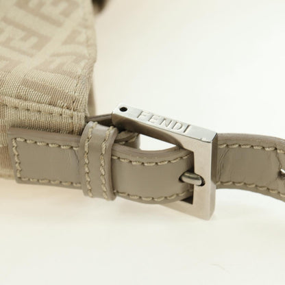FENDI Zucchino Canvas Mamma Baguette Shoulder Bag Beige Silver Auth ki6644SAV