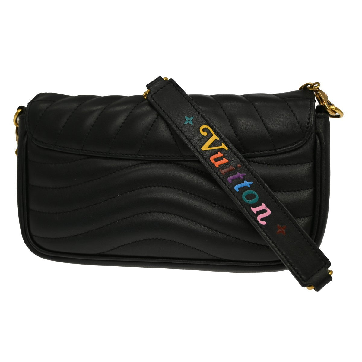 Louis Vuitton Wave Portafoglio Lungo a Spalla in Pelle Nera Vintage – foto 2