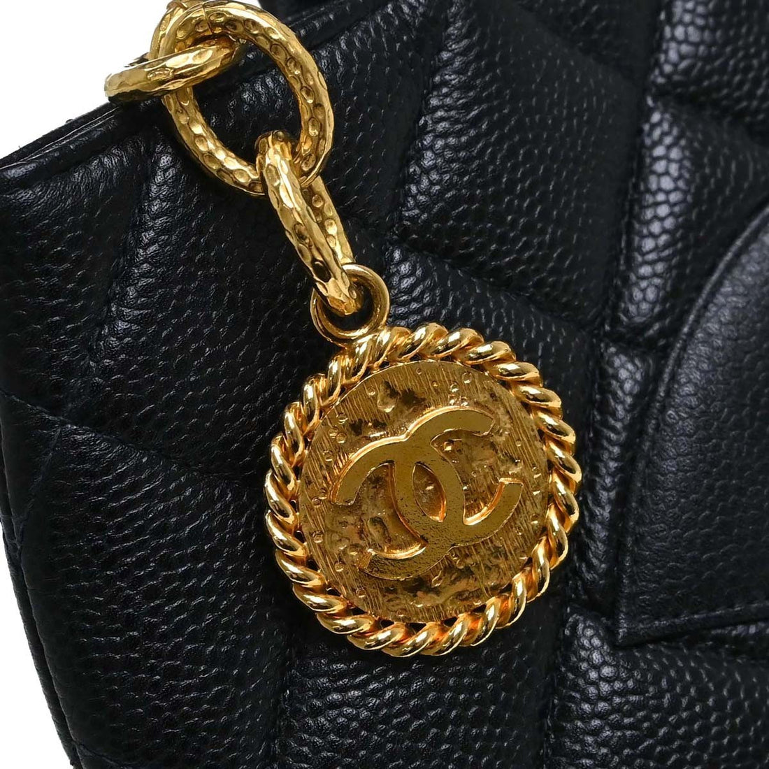 Borsa Chanel Black Calfskin Medallion Tote Handbag Vintage in Pelle Caviar Nero