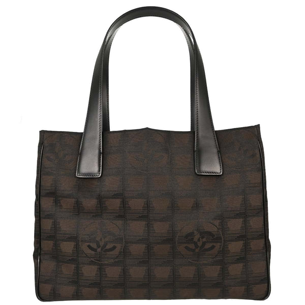 Borsa Chanel Travel Line Tote Vintage in Nylon Jacquard Marrone
