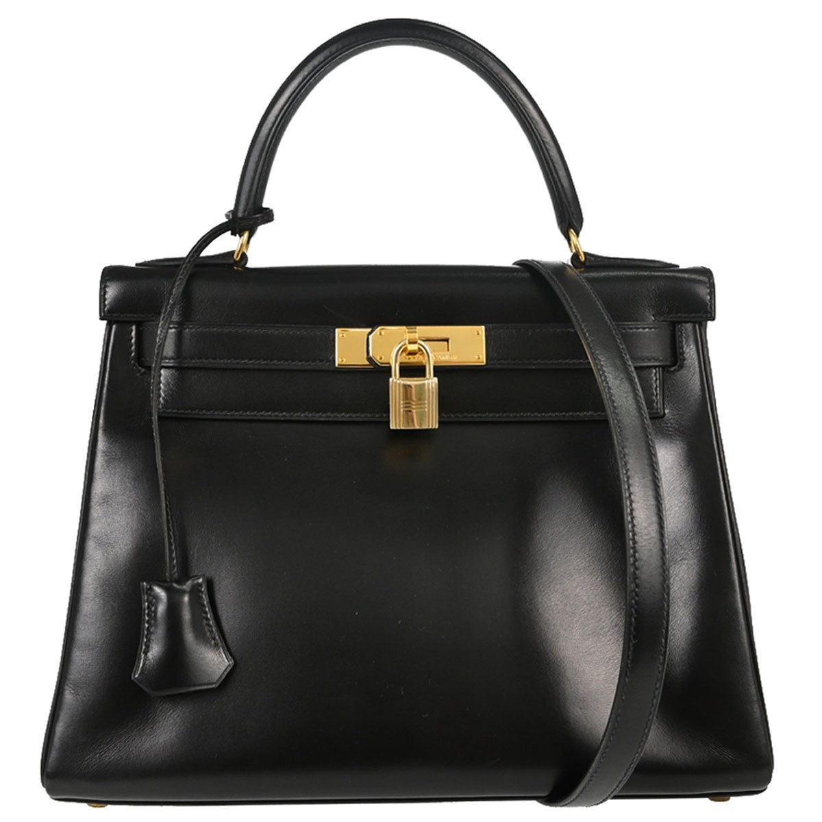 Borsa Hermès Black Box Calf Kelly 28 Sellier 2way Handbag Vintage in Box Calf, Pelle Nero