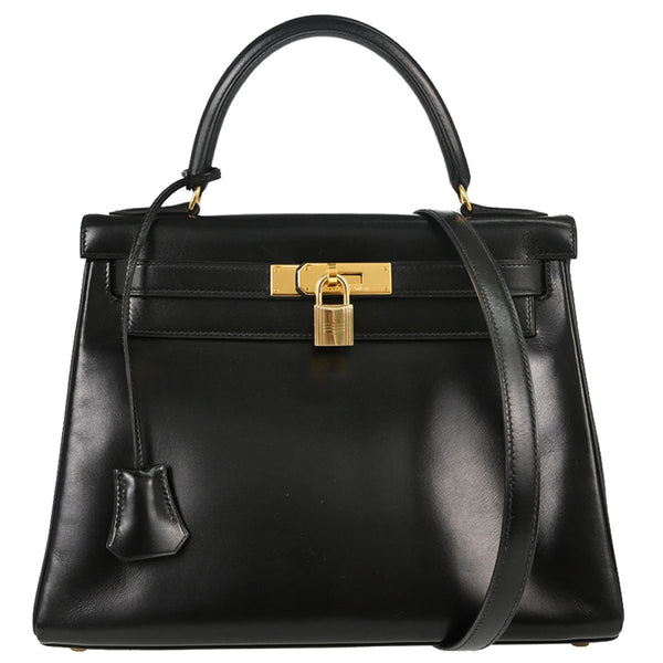 Borsa Hermès Black Box Calf Kelly 28 Sellier 2way Handbag Vintage in Box Calf, Pelle Nero