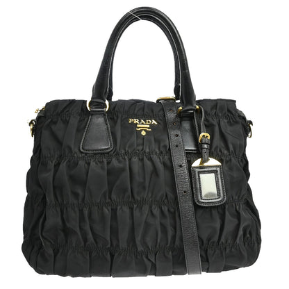 Prada Black Nylon Gathered Tote Handbag Vintage