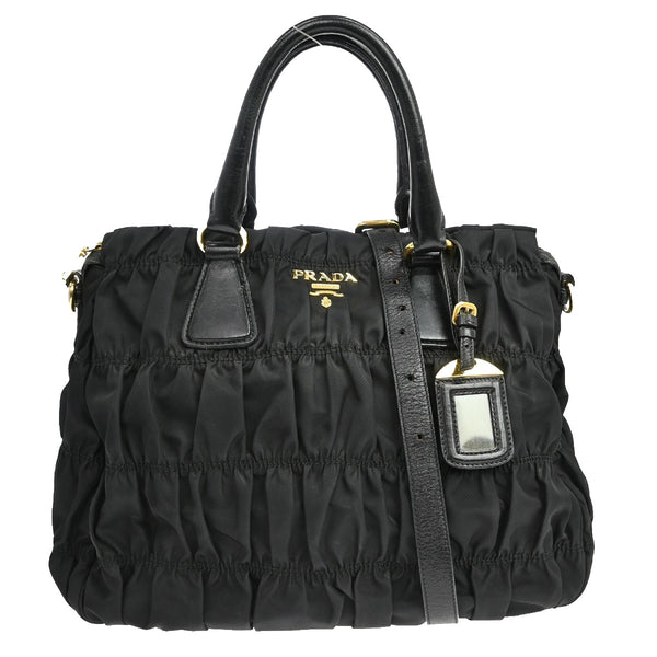 Borsa Prada Tote Vintage in Nylon Nero Arricciato