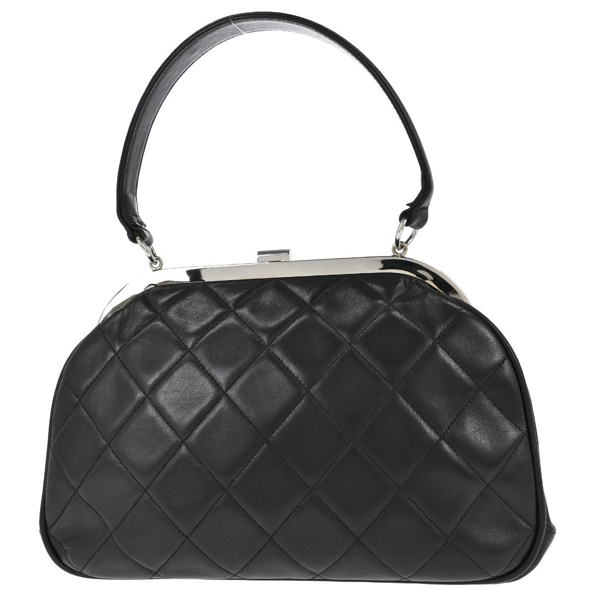 Borsa Chanel Kiss Lock Vintage in Pelle di Agnello Nera