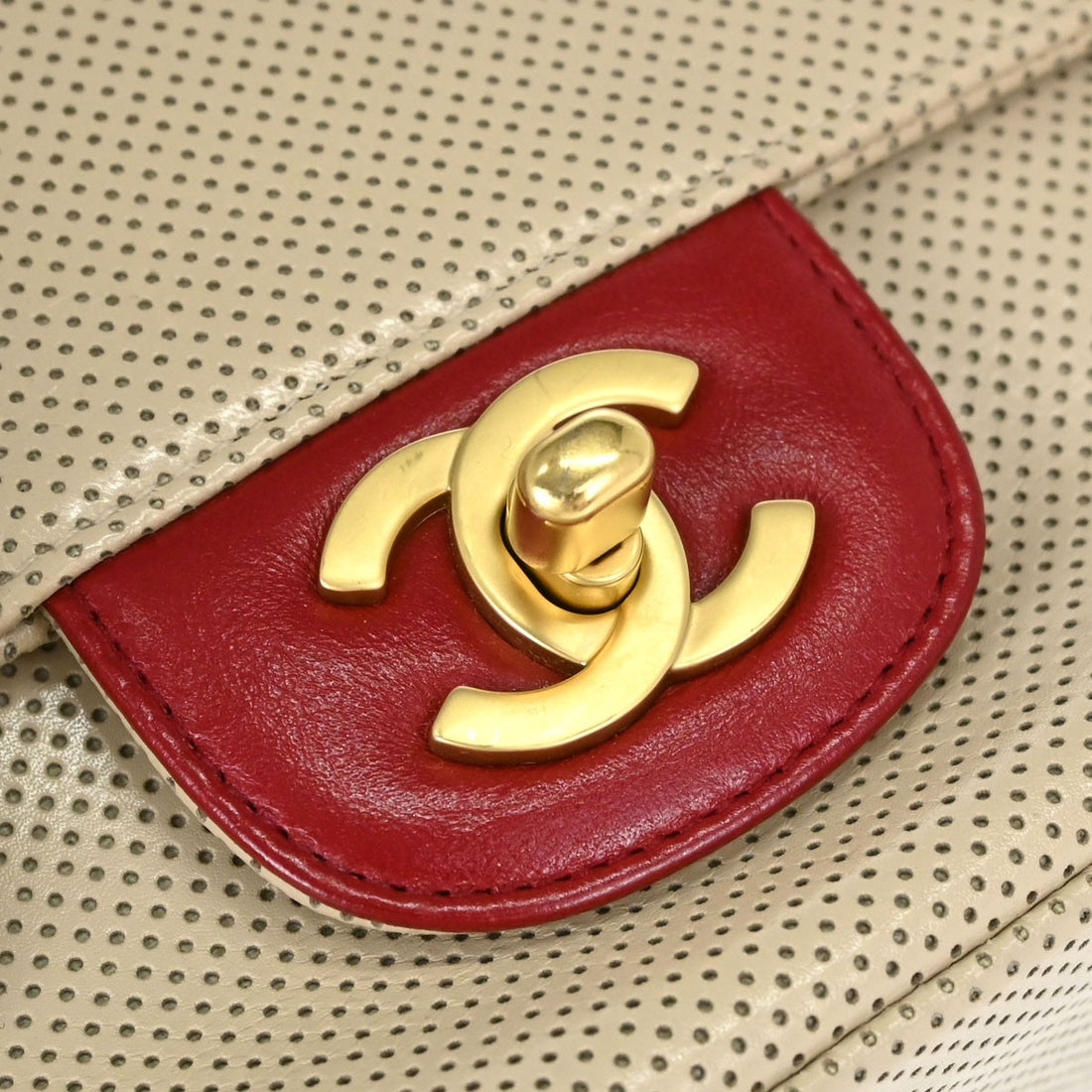 Borsa Chanel Single Flap Media Vintage in Vernice Beige e Rossa
