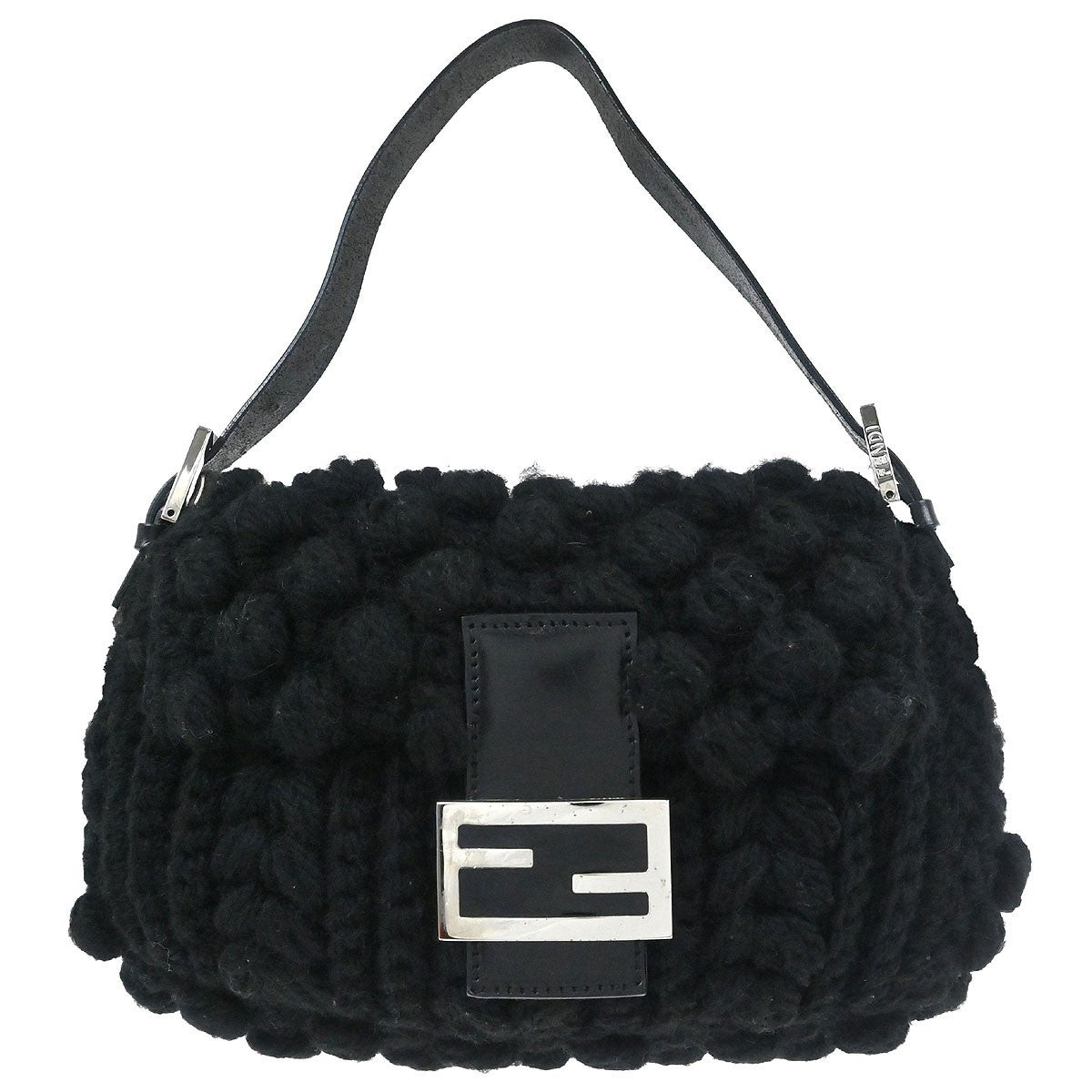 Borsa Fendi Baguette vintage in lana nera con finiture in pelle