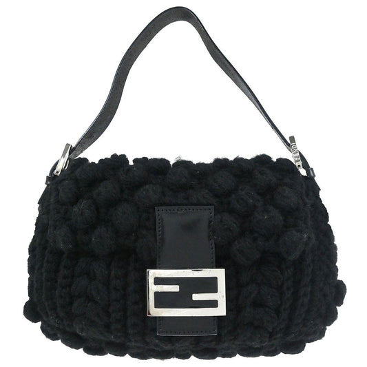 Borsa Fendi Baguette vintage in lana nera con finiture in pelle