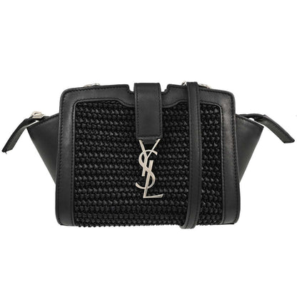 Saint Laurent Black Raffia Calfskin Toy Cabas Shoulder Bag