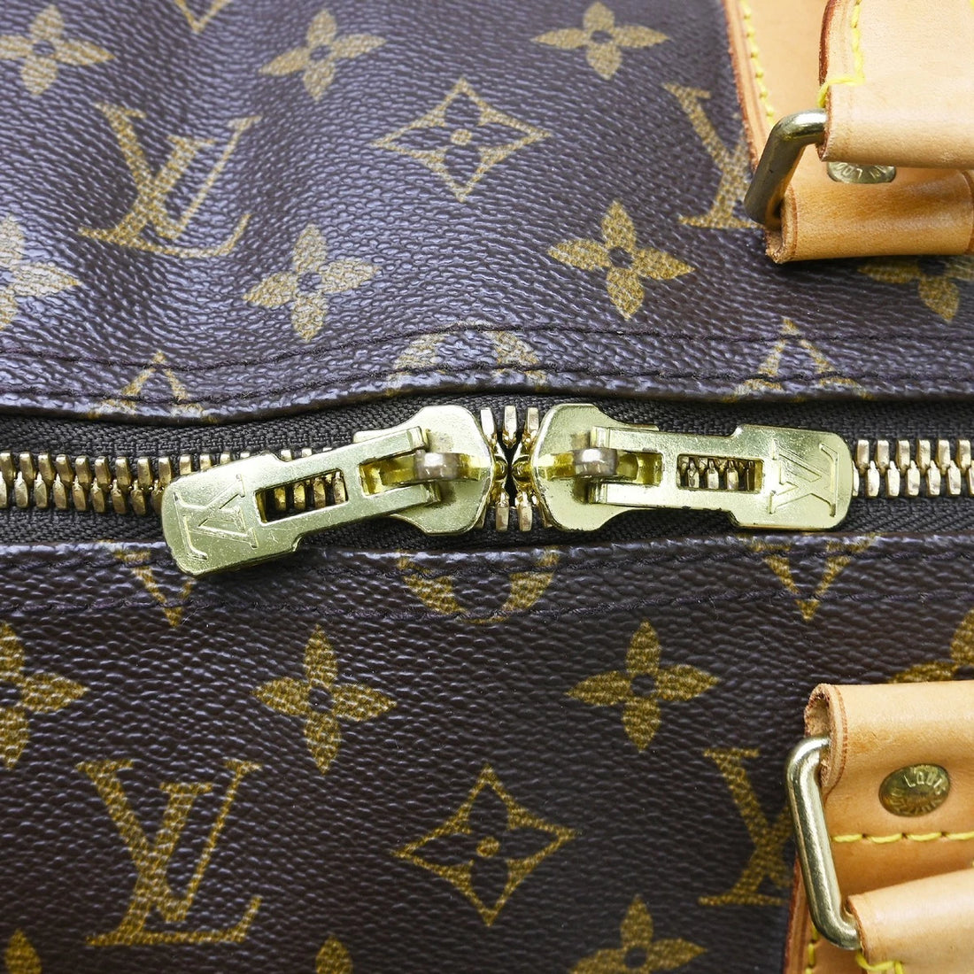 Borsa Louis Vuitton Keepall 55 Travel Handbag Vintage in Monogram Canvas, Leather Marrone