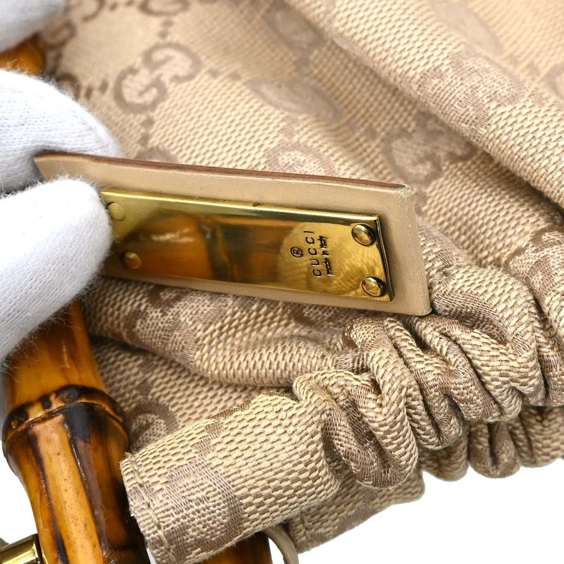 Borsa Gucci Bamboo Vintage in Tela e Pelle Beige
