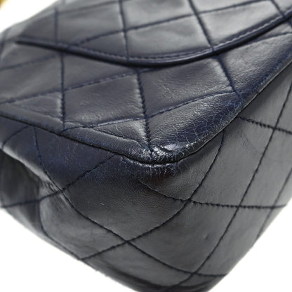 Chanel Navy Lambskin Small Classic Double Flap Shoulder Bag