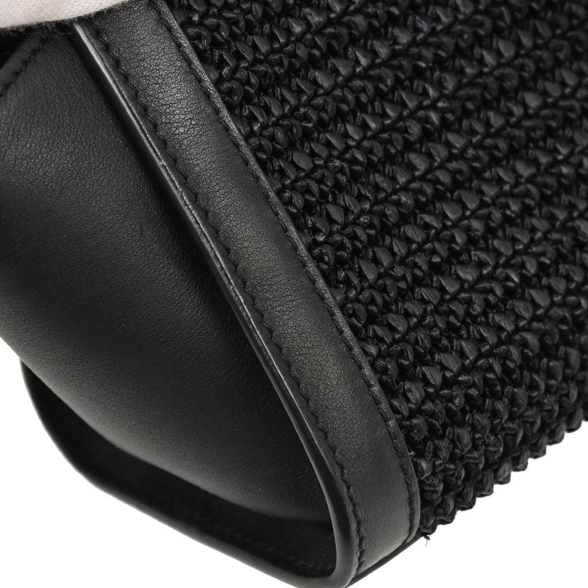 Saint Laurent Black Raffia Calfskin Toy Cabas Shoulder Bag