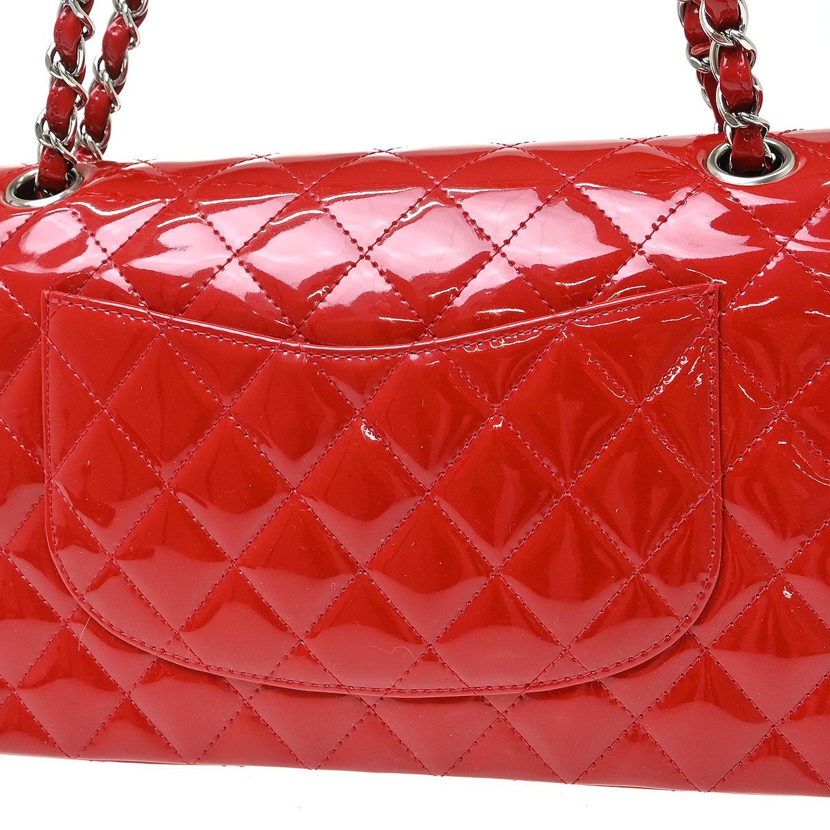 Chanel Red Patent Leather Medium Classic Double Flap Shoulder Bag
