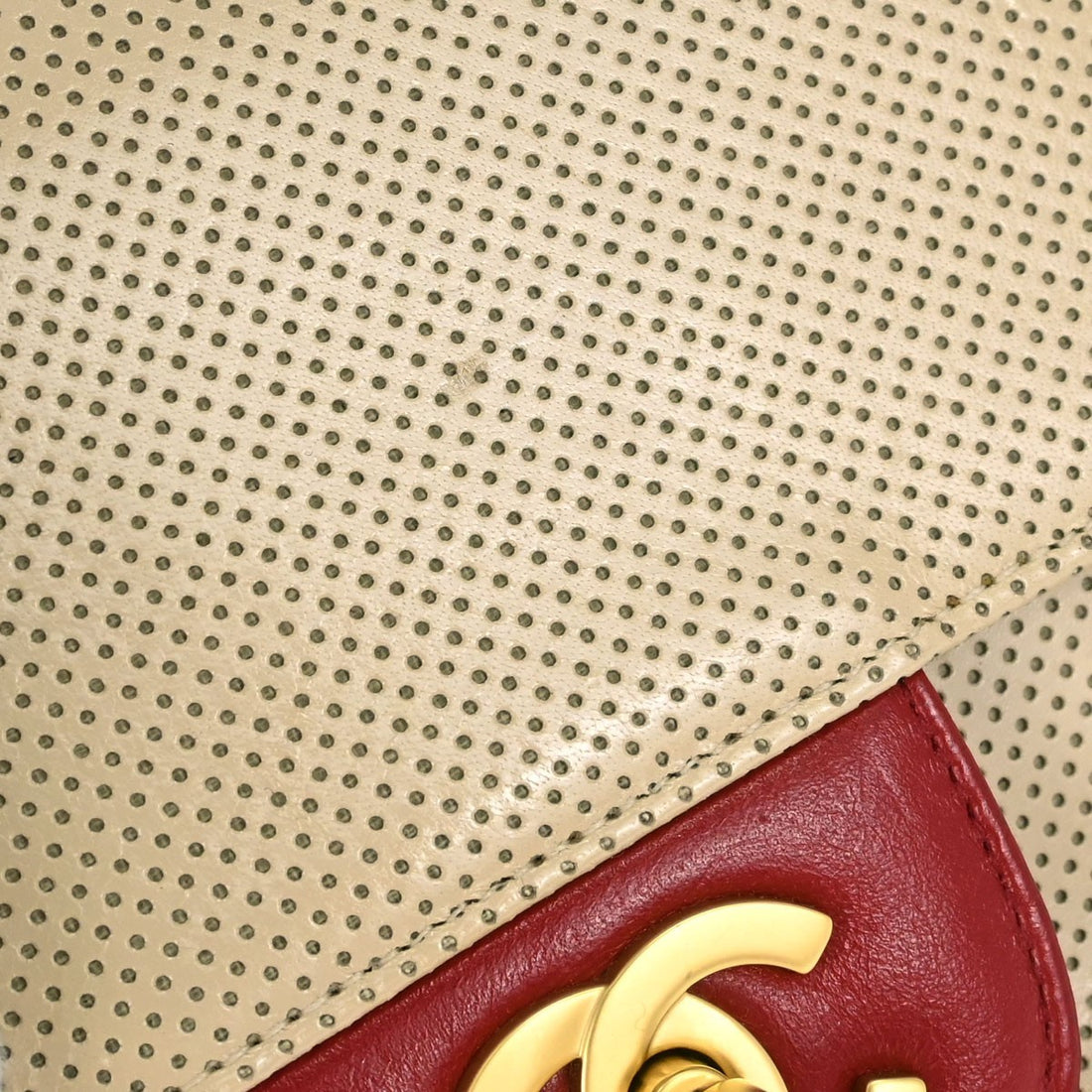 Borsa Chanel Single Flap Media Vintage in Vernice Beige e Rossa