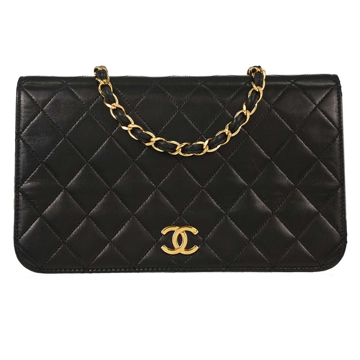 Borsa Chanel Pushlock Full Flap Vintage in Pelle di Agnello Nera