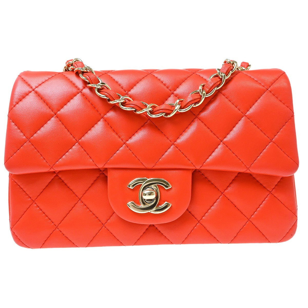 Chanel Orange Lambskin Single Flap Shoulder Bag