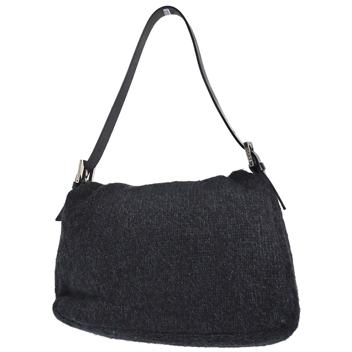 Fendi Black Wool Mamma Baguette Handbag